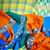 Colour-Block Canvas Tote — Orange & blue