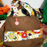 Colour-Block Canvas Tote — Brown & floral